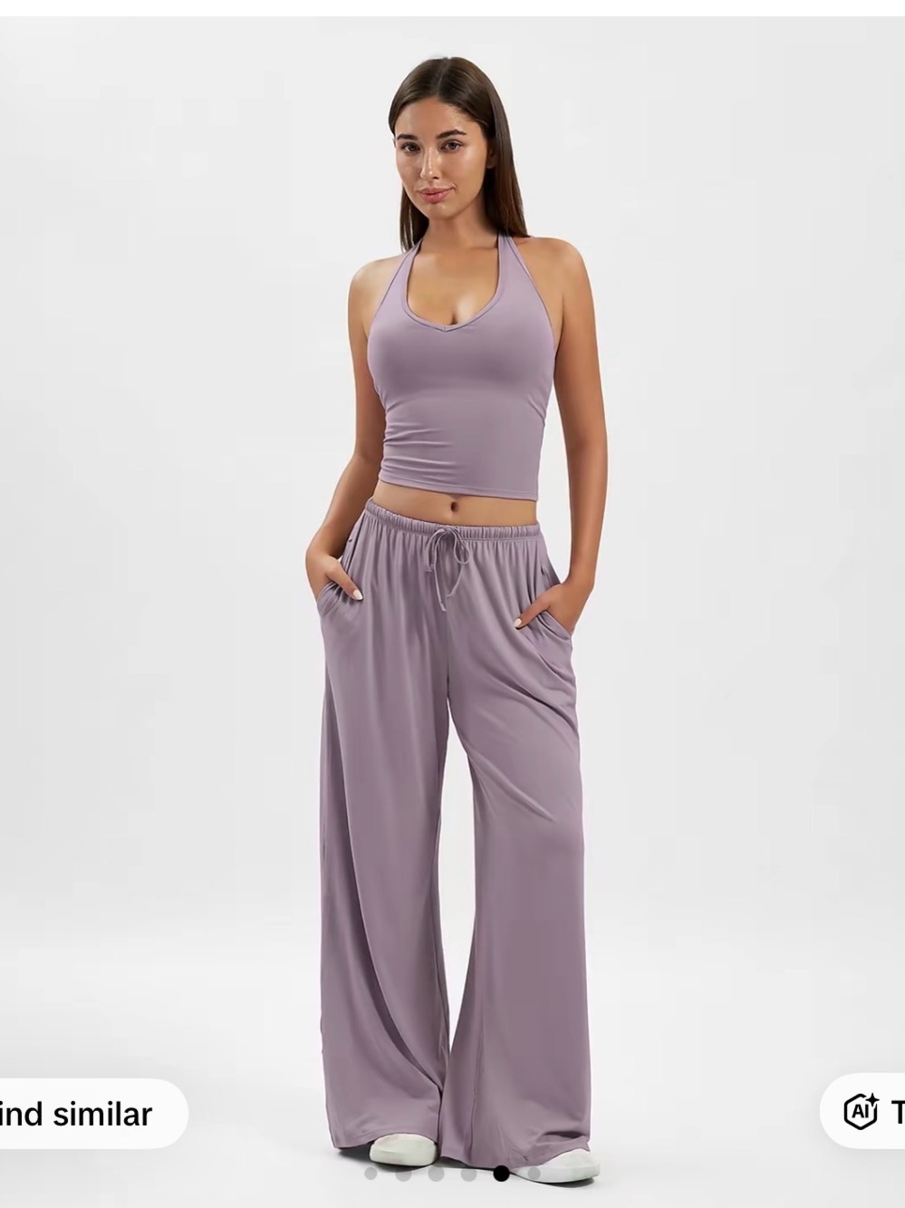 Lilac Racerback Crop Top & Wide Leg Pants Set
